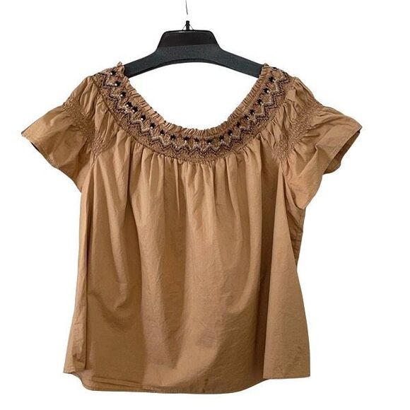Old Navy‎ Smocked Off the Shoulder Top Blouse Size XXL Brown - Picture 2 of 9